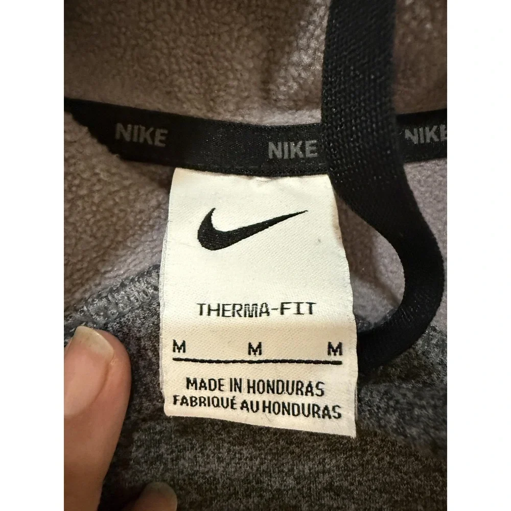 Nike Y2K Hoodie Mens Medium Gray Therma-FIT‎ Pullover Fleece Sweatshirt Zip